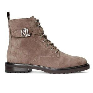 Lauren Ralph Lauren Elridge Lace Up Ankle Boots Size 5 Gray Suede Lug Sole NEW